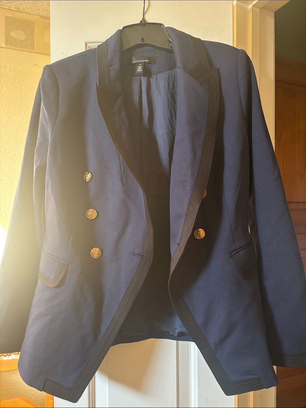 White House Black Market Navy Double-Breasted Blazer with Gold Buttons